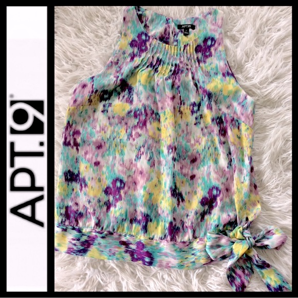 Apt. 9 Tops - Apt 9 Tie Waist Sleeveless Watercolor Blouse